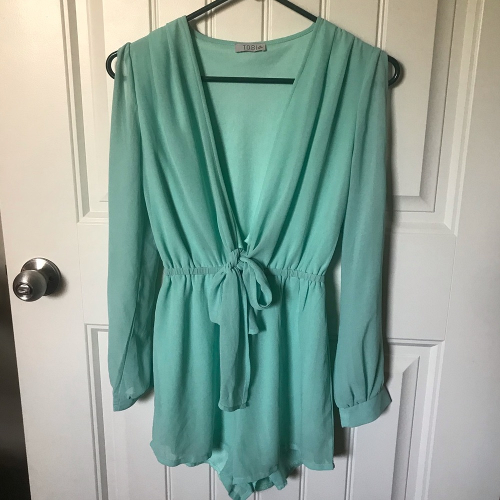 Teal long-sleeved romper